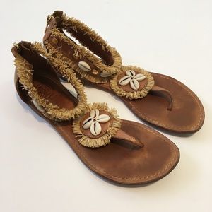 Tory Burch Leather Raffia Sandals